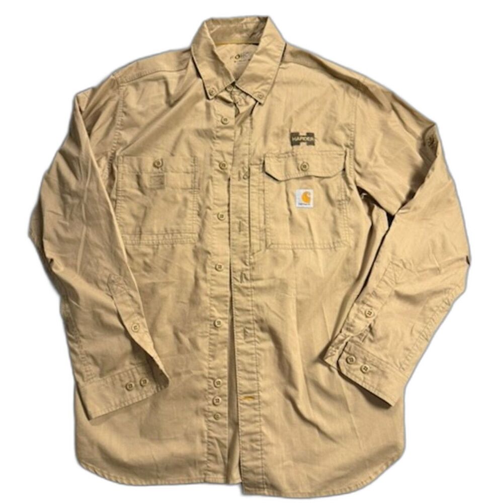 Carhartt Force Mens M Relaxed Fit Fishing Work Shirt Vented Tan Button Up